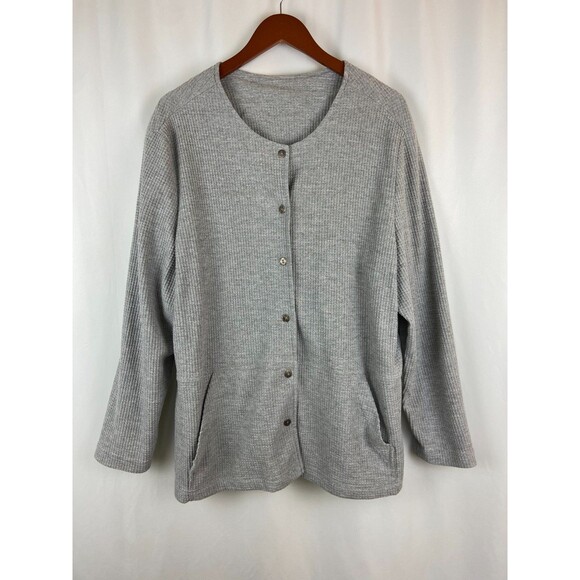 VTG Blair Women's 2XL Waffle Knit Gray Button Up Cardigan Sweater Pockets Cozy - Picture 1 of 10